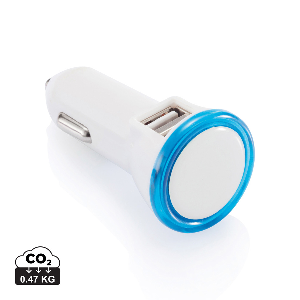 Double chargeur publicitaire pour voiture USB 2.1A Bleu et Blanc